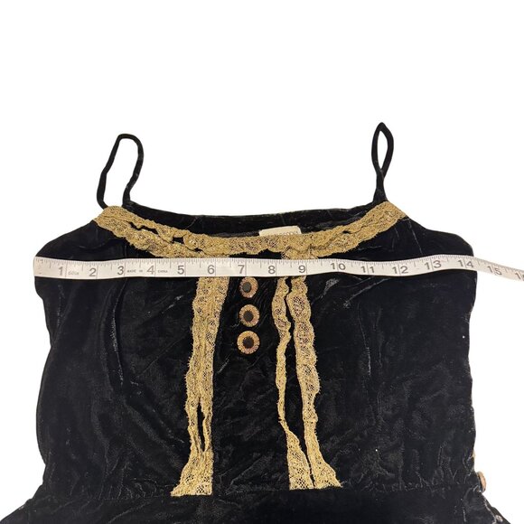 Vintage Henri Bendel Velvet Top Womens Black Spaghetti Straps Gold Lace Size XS - Picture 6 of 7